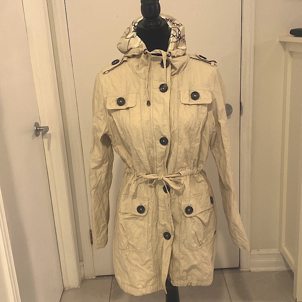 Point Zero (Nicole Benisti) hooded Utility Jacket Cream Tan Size Large - Picture 4 of 17